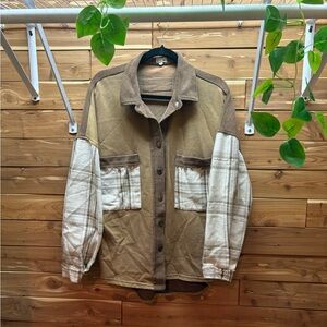 POL Women’s Brown and Cream Shirt Jacket